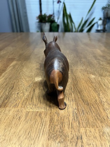 Vintage Hand Carved Solid Wooden African Rhinoceros Figurine Sculpture - Picture 2 of 9