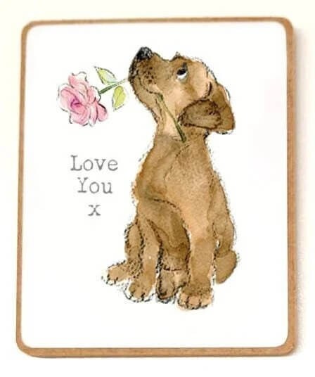 Cute Fridge Magnet Love You Dog Puppy Flower  - MDF Quality Gift