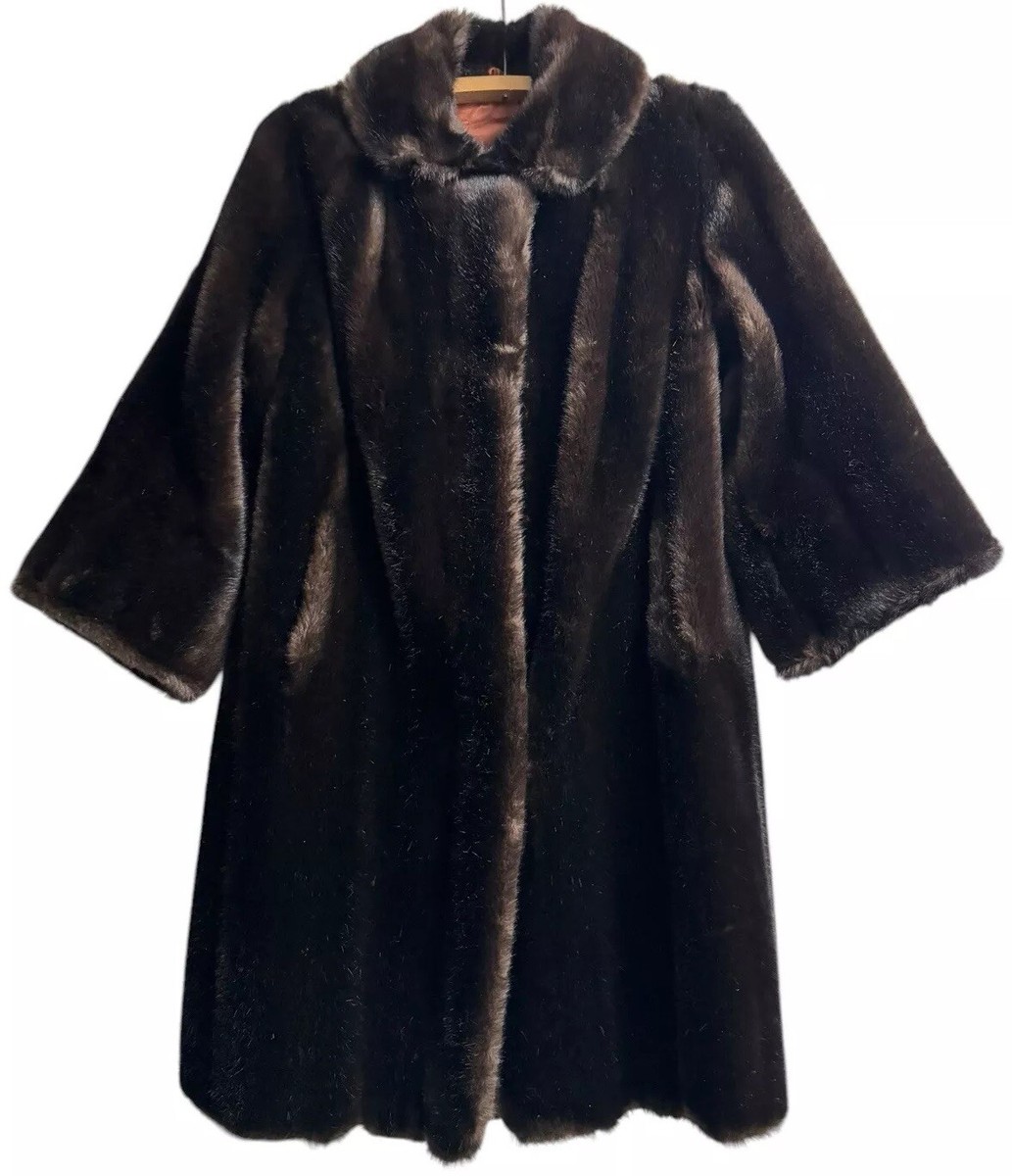 Vintage Tissavel France Faux Fur Coat Womens size X-Large Brown