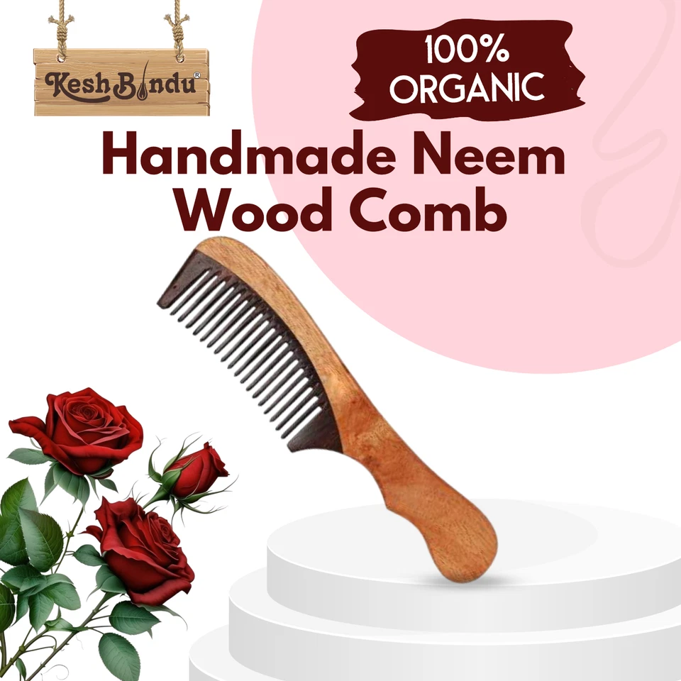 Neem Wooden Comb Wide Teeth for Healthy & Dandruff Free Scalp Massaging Comb - Image 4 of 4