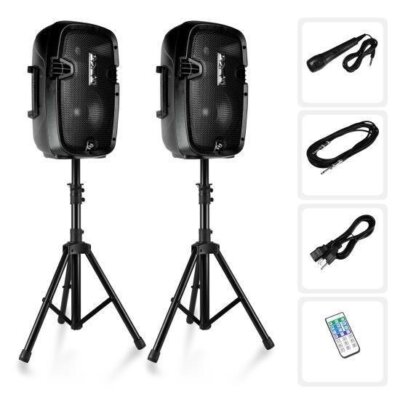 Dual Loudspeaker Sound Package, 8'' Subwoofers, Bluetooth, 2 Speaker Stands