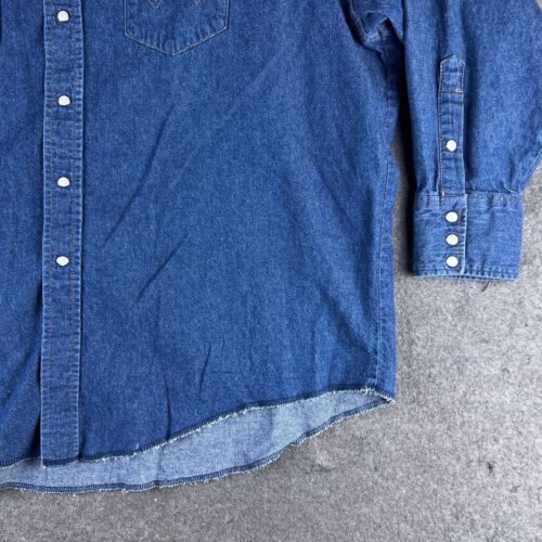 Wrangler Camicia Uomo 19 34 Blu Denim Perla Snap Coda Lunga Western Cowboy - Foto 5 di 15
