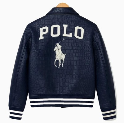 Polo Ralph Lauren Genuine Cowhide Leather Jacket Crocodile Embossed Mens