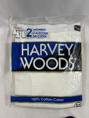 Vintage Harvey Woods 2 Pack LRG Boxer Briefs White Cotton Made In Canada NOS