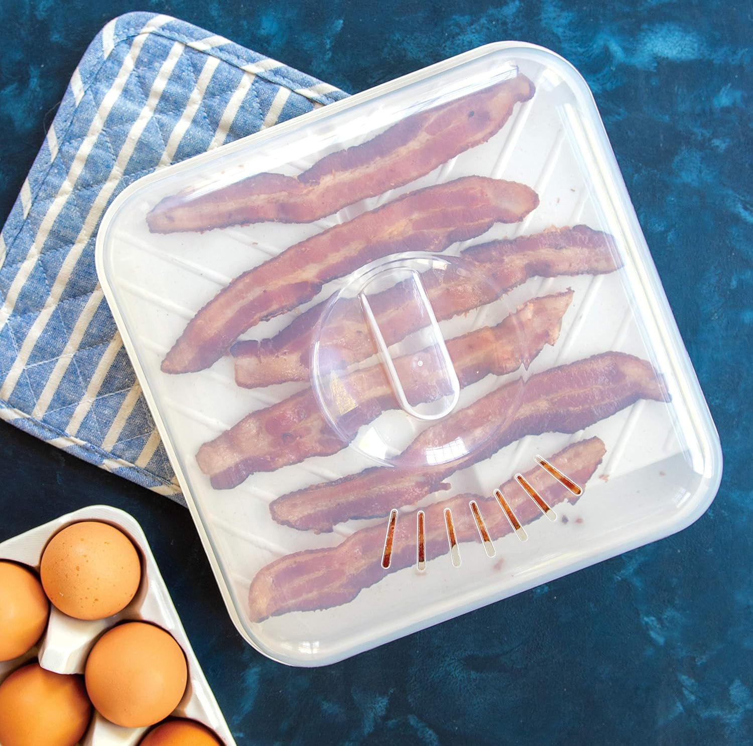 Nordic Ware Microwave Bacon Crispy Cooker Tray with Cover Slanted Bacon Meattray
