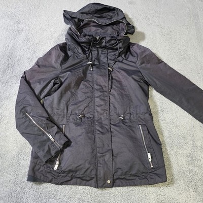Zara Basic Womens M Utility Anorak Jacket Black Hooded Drawstring Waist 8073/027
