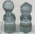 Vintage Pair FENTON GLASS Prayer Children Boy Girl FIGURES Blue SATIN Orig Label