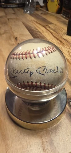 Mickey Mantle Signed Rawlings Baseball in Acrylic Display Case - Yankees!