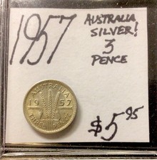 1957 Australia Silver! 3 Pence! ENN Coins