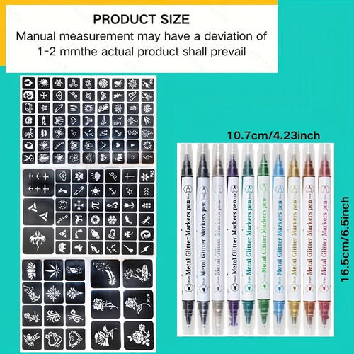 Temporary Skin Tattoo Pen with 10 Colors,Long-Lasting Colors,Dual-Ended Design - Picture 8 of 13