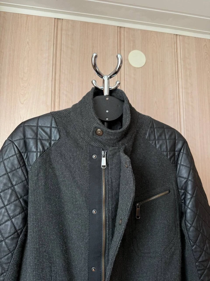 VERSACE JEANS GRAY BLACK WOOL JACKET BIKER ZIPPER BUTTON POCKETS MENS IT48 USA S - Image 4 of 4