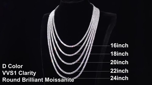 Tennis Chain 6.5mm Real Moissanite Necklace S925 Sterling Silver 18K White Gold - Video 1 of 1