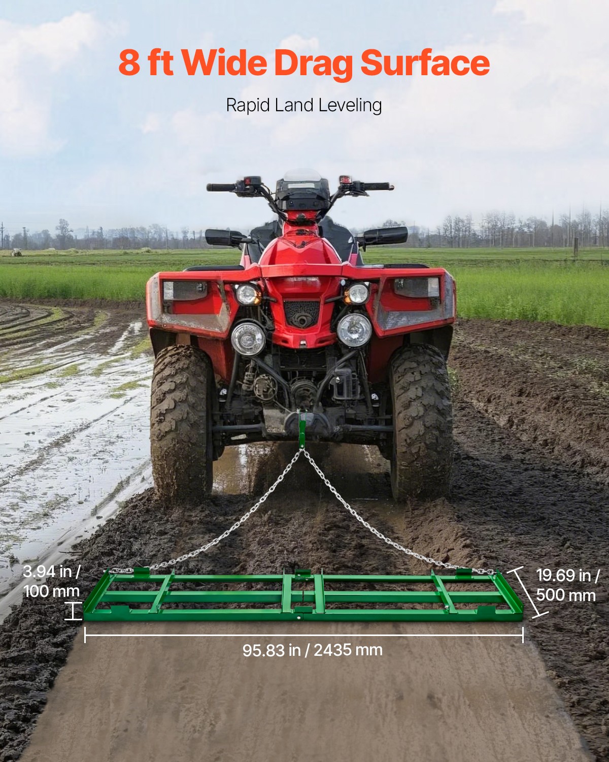 VEVOR Drag Harrow 8 ft Heavy Duty Tow Behind Drag Harrow Driveway Grader Rake