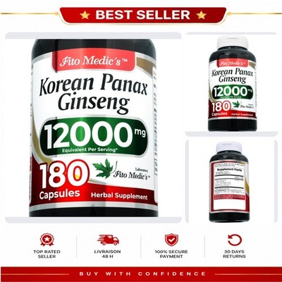 Korean Ginseng Root Capsules 180 Count FITO MEDIC'S Extract Supplement