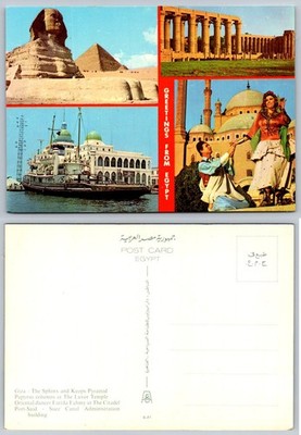 Vintage GREETINGS FROM EGYPT Multi-View Postcard Sphinx Pyramid Luxor Farida