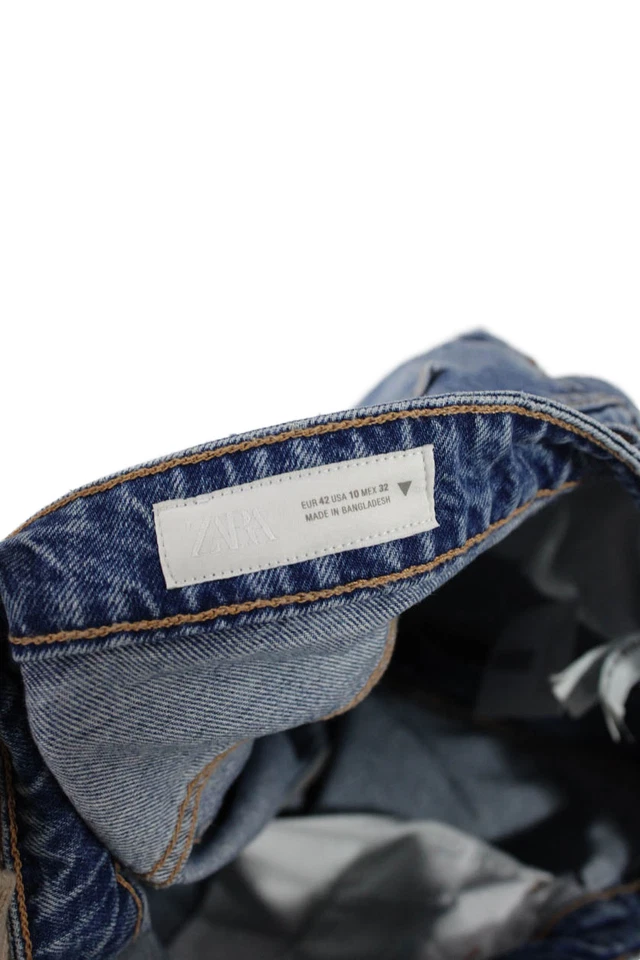 Zara Womens Cotton Zip Button Wide Leg Denim Jeans Blue Size EUR 32 - Image 4 of 4