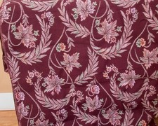 Vintage Heavy Wt Upholstery Fabric 54"w Floral & Leaf Pattern Burgundy