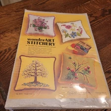 Vintage Crewel Embroidery Kit Wonder Art Stitchery 05075 Flower Tree Pillow 14"