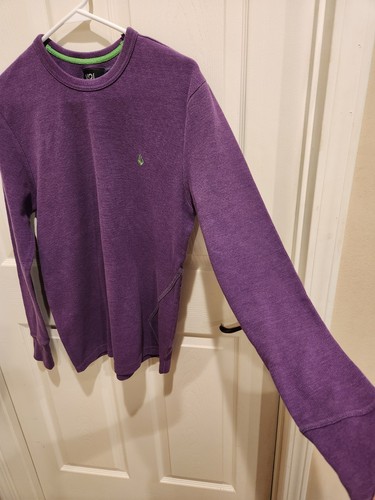 Volcom Mens Encore Marled Thermal Sweater Sz.L/Dark Purple/Lime green logos - Picture 5 of 9