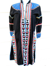 Thai Kaftan Vtg 70s Geometric Tribal Cotton Dress Bohemian Dress Brass Frog