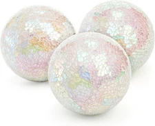TOPZEA Set of 3 Decorative Balls, 4 Inch Glass 4 inch, White and Iridescent 