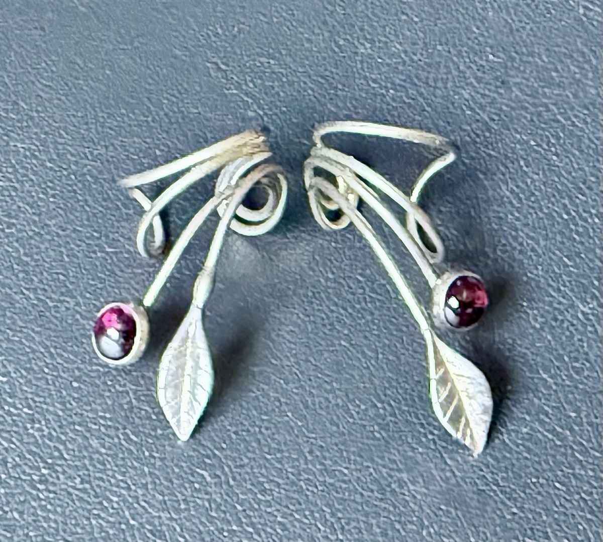 Vintage Signed Navajo Cartilage Cuffs Sterling Silver Garnet