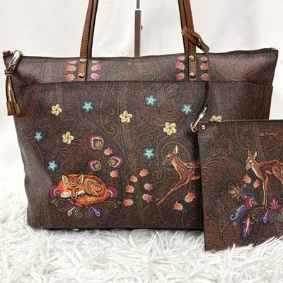 Etro Italy Tote Bag Fox Bambi Paisley Pouch Near Mint Condition