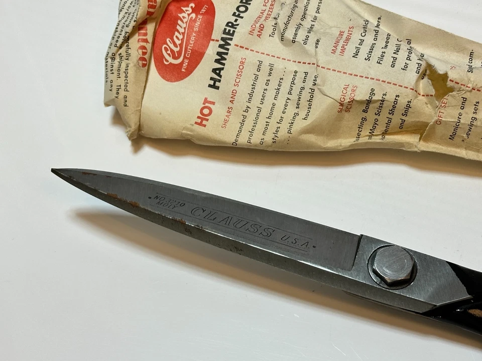 NOS Clauss USA 3210 Dressmaker Hot-Hammer Forged Sheers Scissors w/ Sleeve - Image 4 of 4