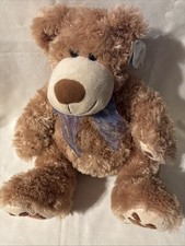 First  Main Simpson Tan 12  Teddy Bear Plush Blue Sheer Bow Pawprint Feet 2002