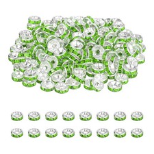 8mm Rondelle Spacer Bead, 200 Pcs Rhinestone Loose Bead, Silver/Light Green