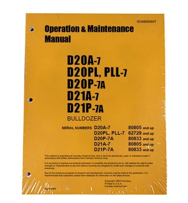 Komatsu D20A-7 D20PL,PLL-7 D20P-7A D21A-7 D21P-7A Owners Manual  # SEAD000909