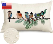 Christmas Outdoor Pillow Covers Waterproof 12X20 Inch Birds Christmas Winter Dec