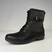 UGG Kesey Boots Womens Black Leather Lace Up Zip Waterproof Bootie 1005264