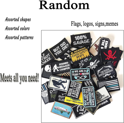 20 Pieces Random Tactical Morale Patch Bundle, Full Embroidery Loop and Hook Pat - Picture 2 of 6