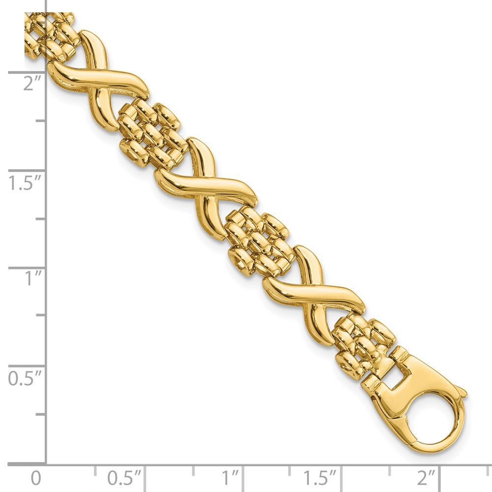 14K Yellow Gold Polished X and O Link Bracelet 7.5