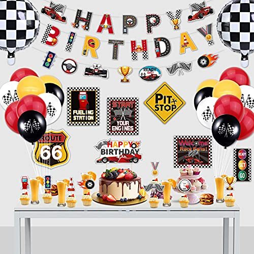 Race Car Birthday Party Decorations - Racing Birthday Banner, Checkered Flag ... - Picture 7 of 7