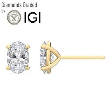 IGI, F/VS1, 5 CT ,Solitaire Lab-Grown Oval Diamond Studs Earring,18K Yellow Gold