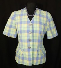 Hamells Ladies Green Blue Yellow Checked Fitted Lined Short Jacket Uk 10 Eu 38