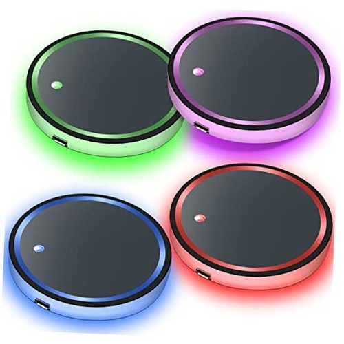 4 Pcs LED Car Cup Holders Light with 7 Colors Changing USB Charging Mat LED