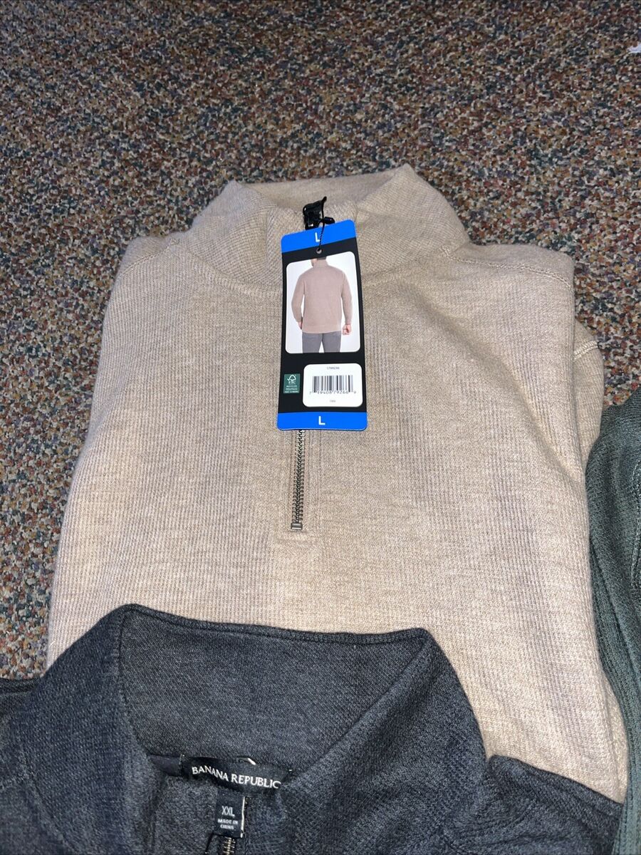 Banana Republic Waffle Quarter Zip Pullover, Tan GREEN BLACK Banana Republic Waffle Quarter Zip Pullover, Tan GREEN BLACK