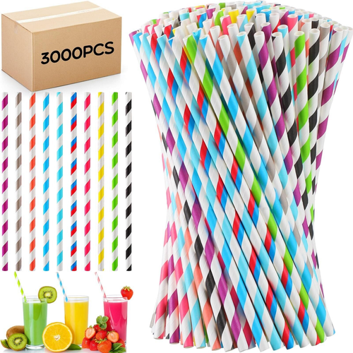 Eaasty 3000 Pcs Paper Straws Bulk Disposable Striped Drinking Paper Straws 7....