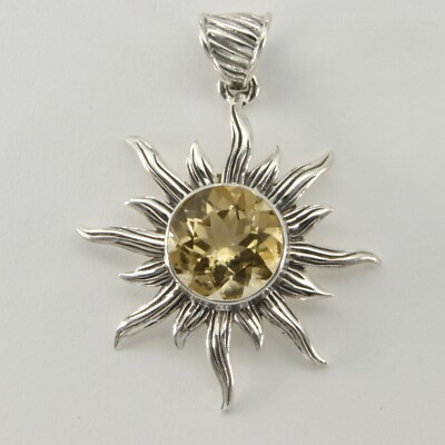 Genuine, Natural Sun / Star Yellow CITRINE Pendant - 925 STERLING SILVER #50e