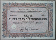 Aktie, Rheinische AG für Braunkohlenbergbau und Brikettfabrikation    (Art.3208)