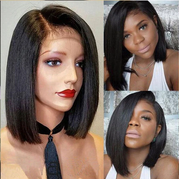 Straight Long Bob Lace Front Wigs Side Part Synthetic Full Wig for Fashion Party