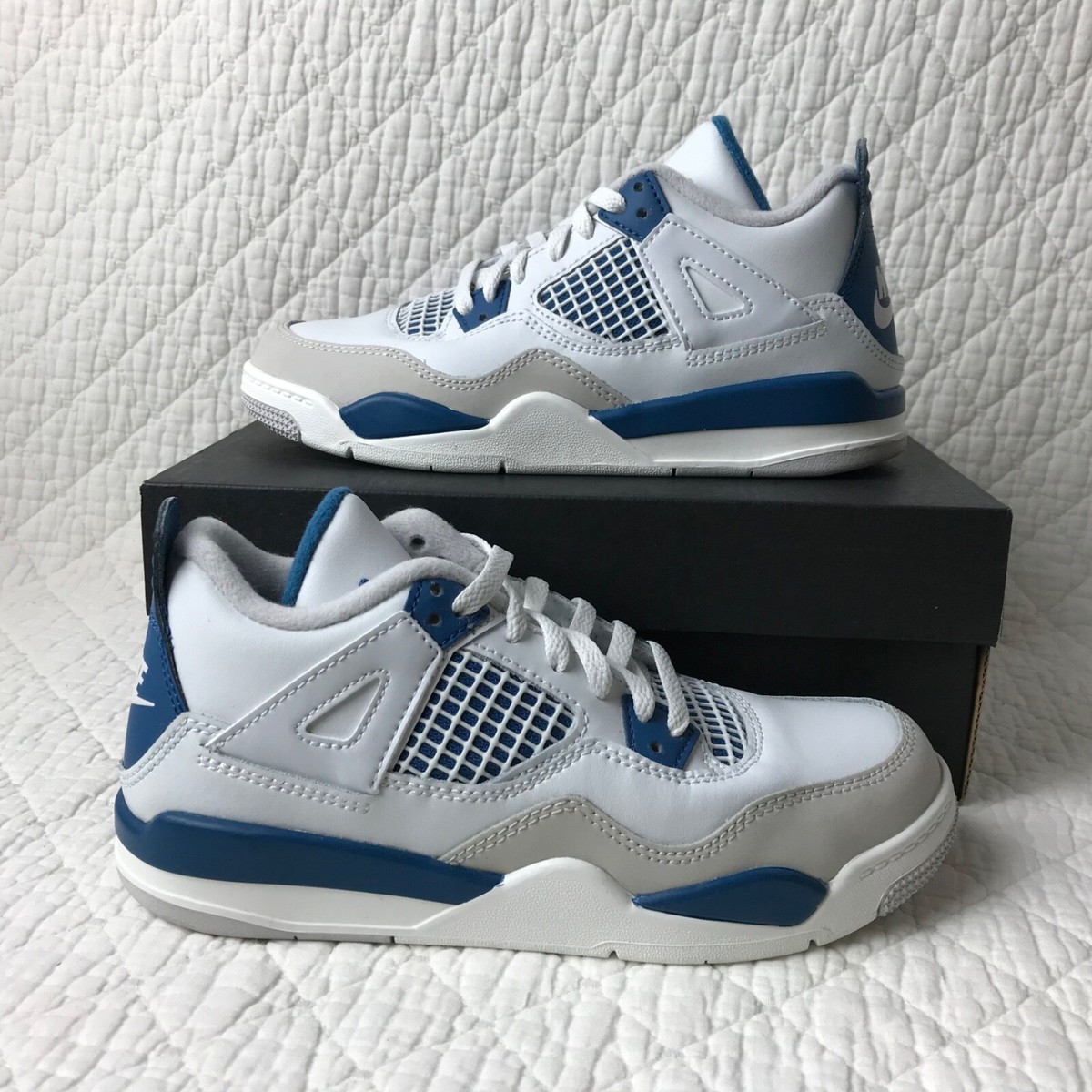 Nike Air Jordan 4 Retro (PS) Shoes Kid's SZ 1.5Y White/Military