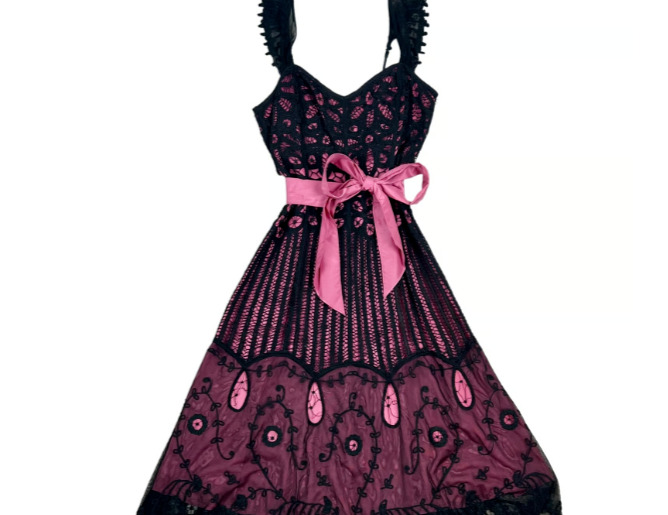 Vintage Y2K Betsey Johnson Black Lace Overlay Pin… - image 1