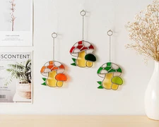Glass Mushroom, Stained Glass Art, Mushroom Lovers Gift, Mushroom Hanging