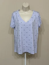 Splendid Women’s Purple Star Print Short Sleeve V-Neck Soft Comfort T-Shirt L