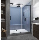Aston Langham XL Frameless Sliding Shower Door - Matte Black, Clear Glass, Left-Hand Opening | Fits 68" To 72" Wide Alcove