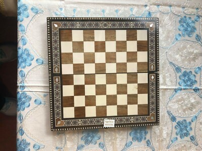 Handmade mosaic bone backgammon made of wood & inlaid mother of pearl Small 12''